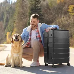 FURNIinspire 24 Inch Luggage Check In Luggage Hard Shell Carryon Suitcase Rolling Travel Luggage Travel Luggage, Black, 10.5"*15.5"*25"