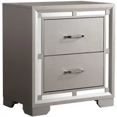 Passion Furniture Alana 2-Drawer Silver Champagne Nightstand (28 in. H x 17 in. W x 25 in. D)
