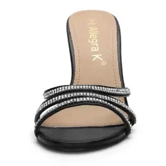 Allegra K Women's Rhinestone Strappy Heel Mules