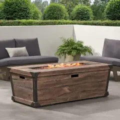 GDFStudio Aido Outdoor 50,000 BTU Lightweight Concrete Rectangular Fire Pit, Brown
