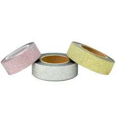 Wrapables Glitter and Shine Washi Tapes Decorative Masking Tapes (Set of 3), Solid Glitter Pastel