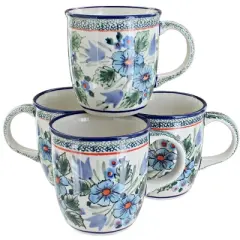 Blue Rose Polish Pottery 1800 Zaklady 4PC Mug Set