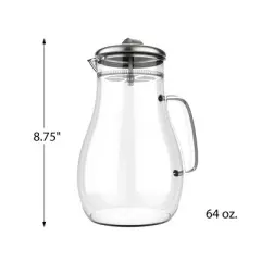 Hastings Home 64 oz. Glass Pitcher Carafe with Stainless Steel Filter Lid for Water, Coffee, Tea, Punch, Lemonade and More