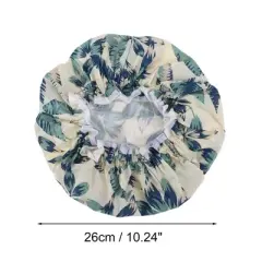 Unique Bargains Women's Leaves Pattern Shower Cap Blue 1 Pc