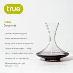 True Petite Wine Decanter, Glass Carafe, Red and White Wine, Wine Aeration, Bar Gadgets, Wine Lover Gifts, Holds 1 Standard Bottle, 28 oz