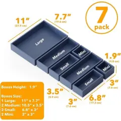 7-Piece Bamboo Drawer Organizer Set &ndash; Multi-Use Divider Bins for Kitchen, Bathroom, Office, and Makeup Storage, Navy Blue