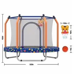 Belatt 55" Kids Indoor/Outdoor Trampoline with Safety Net & Basketball Hoop &ndash; Blue