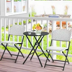 Tangkula 3PCS Patio Rattan Furniture Set Outdoor Chairs & Coffee Table Wicker Bistro Table Set for Balcony Lawn Garden