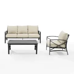 Kaplan 3pc Outdoor Sofa Set with Sofa & Arm Chair with Coffee Table - Oatmeal - Crosley