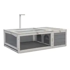 DOMETOUR Tortoise House Wooden Turtle Habitat with Removable Top and Tray for Indoors and Outdoors Gray