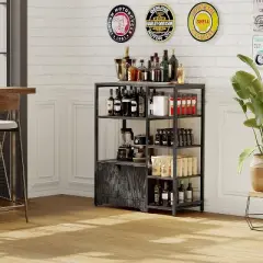 Kitchen Baker Rack, Industrial Kitchen Storage Rack with Power Outlet, Freestanding Microwave Oven Stand, Coffee Bar Table for Dining Room