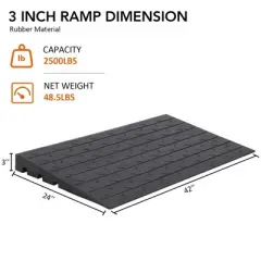 Threshold Ramp, Rubber Ramp - 3" Heavy Duty 2500LB Capacity, Non-Slip with 3-Channel Cord Cover (24"x42"x3") for Wheelchairs, Doorways, Driveways