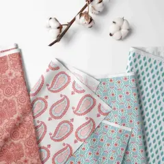 Bacati - Sophia Paisley Aqua/Coral Long Side Crib Rail Guard Cover