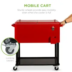 Best Choice Products 80qt Steel Rolling Cooler Cart w/ Bottle Opener, Catch Tray, Drain Plug, Locking Wheels