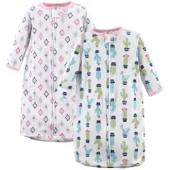 Hudson Baby Infant Girl Cotton Long-Sleeve Wearable Sleeping Bag, Sack, Blanket, Girl Cactus, 0-3 Months