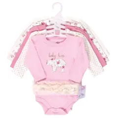 Little Treasure Baby Girl Cotton Long-Sleeve Bodysuits 5pk, Floral Baby Bear