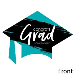 Big Dot of Happiness Teal Graduation Party Invitations - Shaped Fill-In Invite Cards with Envelopes - Set of 12