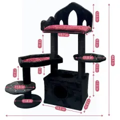 Racxily Gothic Cat Tree 44.5 inch Black Cats Tower, with Cat Bed, Cat Condo, Scratching Posts Spider Halloween