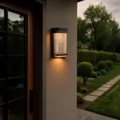 ALOADECOR 1-Light H12 in Modern Seeded Glass Integrated LED Outdoor Wall Sconce with Dusk to Dawn Sensor in Matte Black for Porch Patio