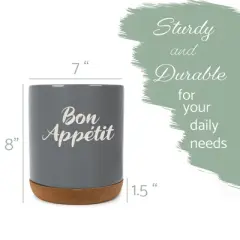 Elanze Designs Bon Appetit Chef Cooking Culinary Arts Ceramic Cork Bottom Gray Large Capacity Utensil Holder Crock for Countertop Storage, Stylish &