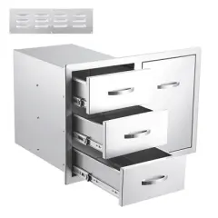 Stainless Steel Outdoor Kitchen Cabinet Door Set - Left Drawer + Right Door , NSF Double Wall, Includes Vent Panel for Grill/BBQ Islands & Fire Pits
