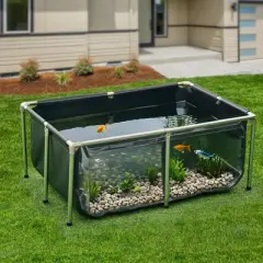 VEVOR Canvas Fish Pond, 126.8 Gal Above Ground Fish Pond,PVC Koi Tank with Clear Viewing Panel, Rectangular Goldfish Tank with Stainless Steel,Black