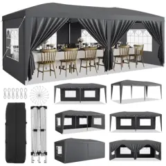 10x20 Heavy Duty Pop Up Canopy Tent with 6 Removable Sidewalls, Easy Up Commercial Canopy Tents for Parties