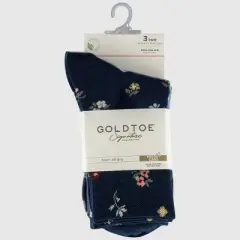 Goldtoe Signature Collection Women's 3pk Fresh Care Ditsy Floral Mid Crew Socks - Navy/Chambray/Denim 6-9