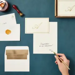 Pipilo Press 24 Pack Ivory Gold Foil Letter A Blank Note Cards with Envelopes 4x6, Initial A Monogrammed Personalized Stationery Set