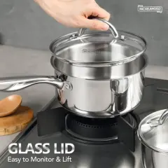 MICHELANGELO Saucepan Set, 18/10 Stainless Steel Sauce Pan with Lid, Tri-Ply Bottom Sauce Pot Set, Nonstick Saucepan, Induction Compatible