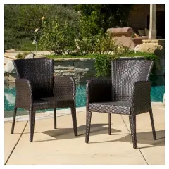 Anaya Set of 2 Wicker Patio Dining Chair - Brown - Christopher Knight Home