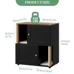 Litter Box Furniture Cabinet for 2 Cats - Hidden Wood Enclosure with Scratch Post & Mats, All-in-One Cat Washroom & Modern Farmhouse Side Table