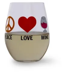 Toynk "Peace Love Wine" Oversized Stemless Wine Glass | Holds 20 Ounces