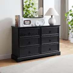 NicBex Modern Farmhouse 6-Drawer Dresser,Stylish Tall Dressers with Ring Handles,Chest of Drawers for Bedroom,Living Room,Dining Room,Hallway