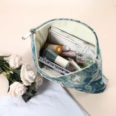 Unique Bargains Travel Zipper Floral Makeup Bags and Organizers Blue