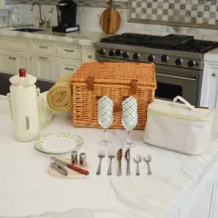 Picnic at Ascot English Style Willow Basket with Two Person Picnic Set and Blanket