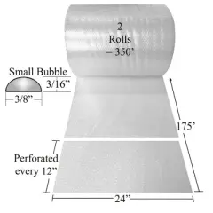 UOFFICE Polyethylene Bubble Roll 350' x 24" Wide. with Small Bubble 3/16"