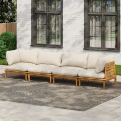 Scott Living Sacova Outdoor Acacia Wood 4-Seater Sofa, Teak Finish Frame with Beige Cushion