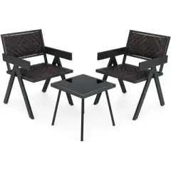 Costway 3 PCS Patio Wicker Chair Set, Rattan Furniture Set with Quick Dry Foam Padding