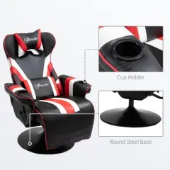 Kumasinova 90&deg;-130&deg;Recliner Gaming Chair with Swivel Base Plate&Cup Holder,360&deg;Swivel Office Chair Video Game Chairs with Head&Lumbar Pillow,Footrest