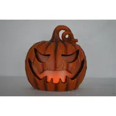 Season's Designs 6-Inch Moving Flame Pumpkin Jack-o'-Lantern Animated Halloween Decoration with LED Warm White Light, Indoor/Outdoor Use, Polyresin,