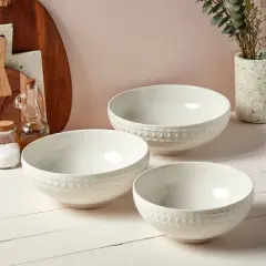 3pc Porcelain Bloom Serving Bowls - Tabletops Gallery: Round, 10.5" White, Dishwasher & Microwave Safe, 10 Volume Capacity