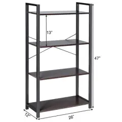 Costway 4-Tier Bookshelf Industrial Bookcase Diaplay Shelf Storage Rack Rustic Brown\Black