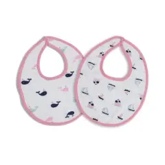 Bacati - Little Sailor Pink Blue Girls Boats/Whales Muslin 4 pc set of Bibs & Burp Cloths Set