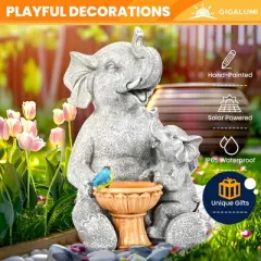 GIGALUMI Solar Elephant Bird Bath for Gift, Outdoor Garden Decor for Patio, Yard and Lawn
