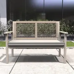 Moda Furnishings Acacia Wood Patio Outdoor Loveseat Sofa With Beige Cushions