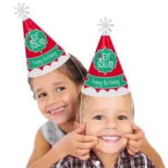 Big Dot of Happiness Elf Squad - Cone Happy Birthday Party Hats for Kids and Adults - Set of 8 (Standard Size)