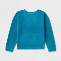 Girls' Adaptive Velour Sweatshirt - Cat & Jack&trade; Teal Blue