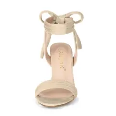 Allegra K Women's Open Toe Ankle Tie Back Chunky Heel Sandals