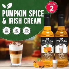 Syruvia Variety Pack - Pumpkin Spice & Irish Cream Syrup 25.4 Fl oz (2-Pack)